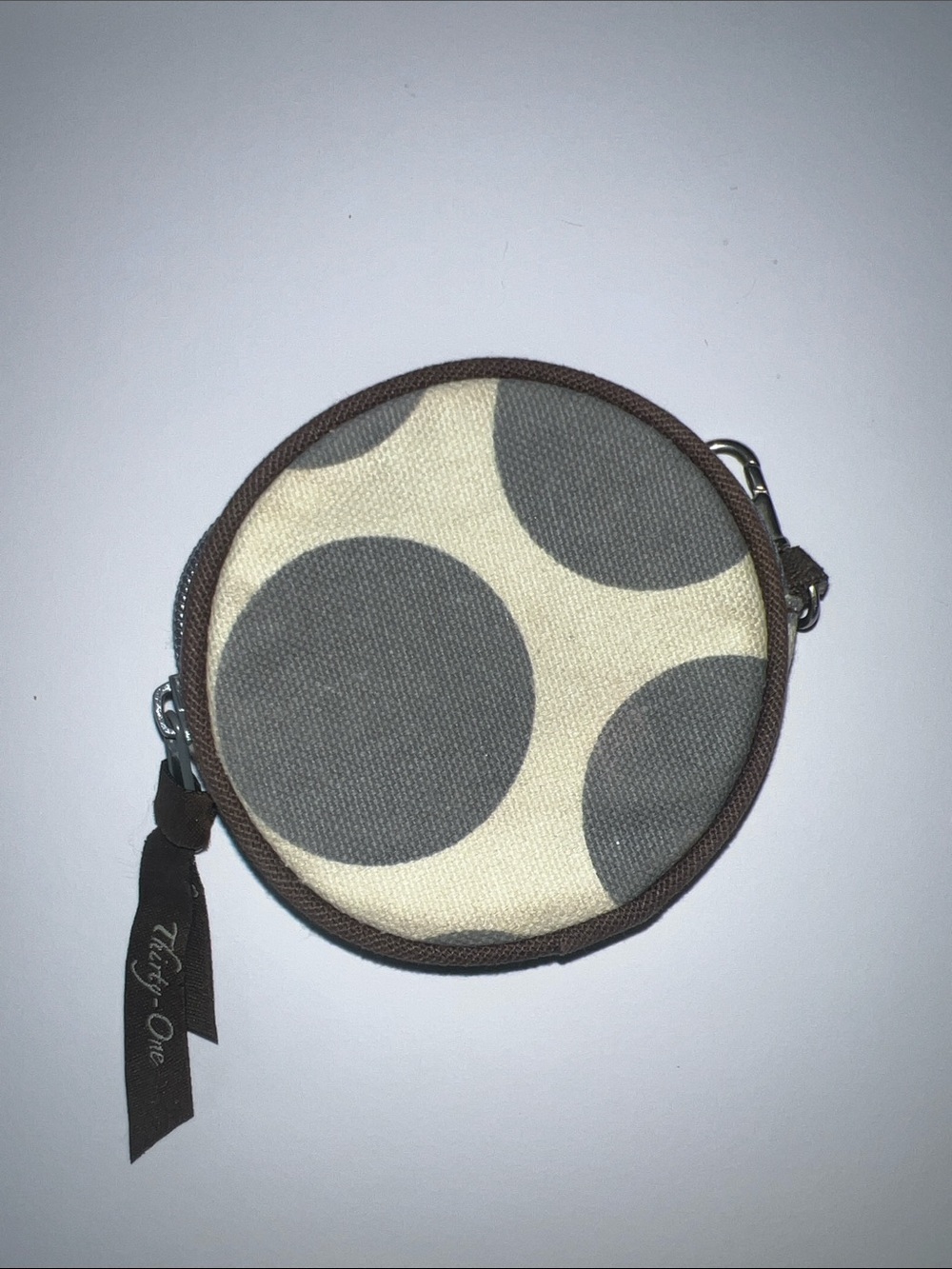 thirty-one Cream Canvas Coin Pouch with Gray Dots